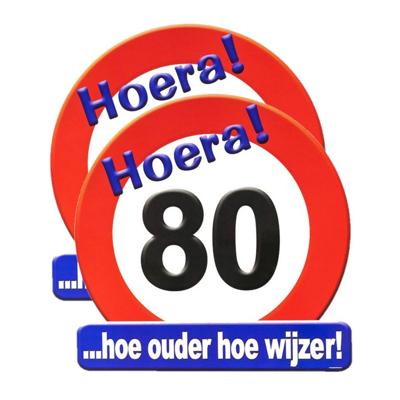 80 jaar verjaardag stopbord - 2x stuks - Dia 50 cm - Leeftijd feestartikelen - verkeersbord - Karton