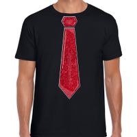 Verkleed t-shirt voor heren - stropdas glitter rood - zwart - carnaval - foute party Verkleed t-shirt voor heren - stropdas glitter rood - zwart - carnaval - foute party
