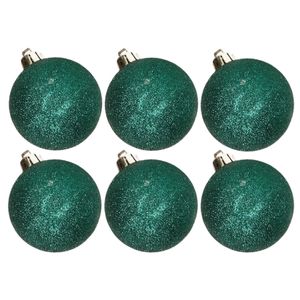 6x stuks kunststof glitter kerstballen donkergroen 6 cm