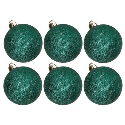 6x stuks kunststof glitter kerstballen donkergroen 6 cm