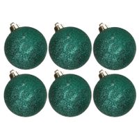 6x stuks kunststof glitter kerstballen donkergroen 6 cm