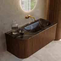 Badmeubel Mondiaz Kurve-Dlux | 105 cm | Meubelkleur Walnut | Wastafelkleur Lava | Solid surface | Rechts spoelbak | Zonder kraangat(en) Badmeubel Mondiaz Kurve-Dlux | 105 cm | Meubelkleur Walnut | Wastafelkleur Lava | Solid surface | Rechts spoelbak | Zonder kraangat(en)