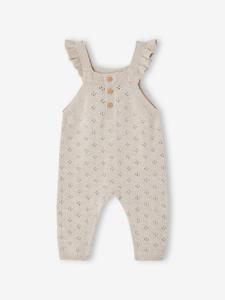 Tuinbroek van tricot baby's met schouderbandje en ruches gemêleerd beige