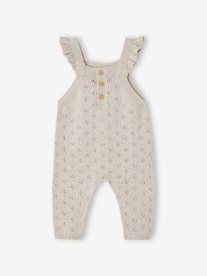 Tuinbroek van tricot baby's met schouderbandje en ruches gemêleerd beige