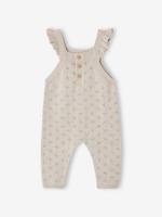 Tuinbroek van tricot baby's met schouderbandje en ruches gemêleerd beige