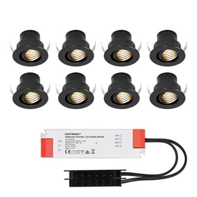 Set van 8 Medina LED Mini Inbouwspots met Trafo - 12 Volt 3 Watt 150 lumen - Kantelbaar - Verzonken - Plat 35mm - 2700K - IP44 waterdicht - Zwart