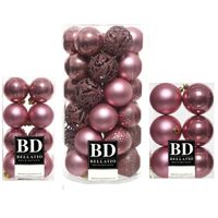 59x stuks kunststof kerstballen oudroze (velvet pink) 4, 6 en 8 cm glans/mat/glitter mix