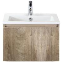 Frozen 3D Badmeubelset 60 cm - Greeplijst in Kleur - Grain Oak - Keramische Wastafel Wit 1 Kraangat