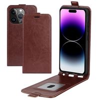 iPhone 15 Pro Verticale Flip Case met Kaartsleuf - Bruin