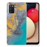 Samsung Galaxy A02s TPU Siliconen Hoesje Marble Blue Gold