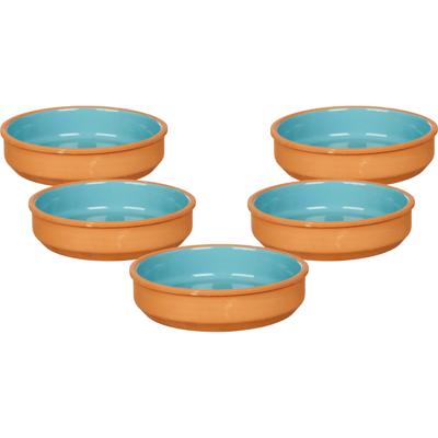 La Dehesa tapas/creme brulee schaaltje - 12x stuks - terracotta/blauw - 16 x 4 cm