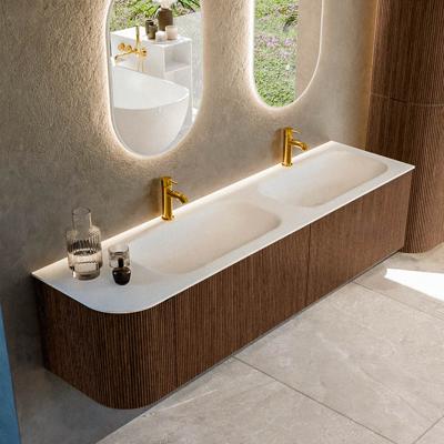 Badmeubel Mondiaz Kurve | 175 cm | Meubelkleur Walnut | Wastafelkleur Talc | Dubbele spoelbak | 2 kraangaten