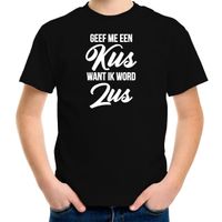 Geef een kus ik word zus cadeau t-shirt zwart meisjes / kinderen - thumbnail