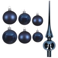 Groot pakket glazen kerstballen 50x donkerblauw glans/mat 4-6-8 cm met piek glans - Kerstbal - thumbnail