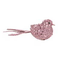 4x stuks decoratie vogels op clip glitter roze 12 cm - thumbnail