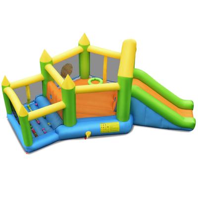Opblaasbaar Springkasteel met Glijbaan & Ballenbad & Basketbalring Inclusief Draagtas Reparatieset Grondspikes 477 x 241 x 208 cm