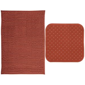 MSV Douche anti-slip mat en droogloop mat - Sevilla badkamer set - rubber/microvezel - tarracotta