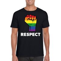 Respect LGBT shirt met regenboog vuist zwart heren