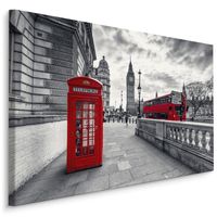 Schilderij - Rode telefooncel in Londen, zwart-wit/rood, 4 maten, premium print - thumbnail
