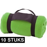 10x Fleece dekens/plaids groen afneembaar handvat 160 x 130 cm - thumbnail