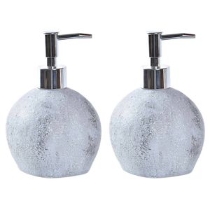 2x stuks zeeppompje/dispenser kunststeen/rvs in kleur cement grijs 15 cm - Zeeppompjes