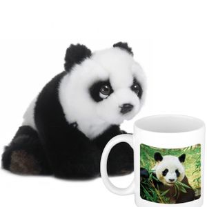 Cadeauset kind - Panda knuffel 15 cm en Drinkbeker/mol Panda 300 ml