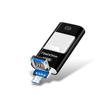 64GB USB 3 0 + 8 pin + Mirco USB Android iPhone computer dual-use metalen Flash Drive (zwart)