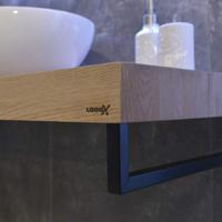 Looox Wooden Base Shelf solo R 120 cm, eiken old grey, handdoekhouders rechts mat zwart - thumbnail