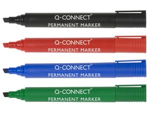 Q-CONNECT permanente marker, 2-5 mm, schuine punt, geassorteerde kleuren, etui van 4 stuks