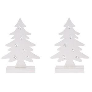 2x stuks wit houten kerstboompjes decoraties 28 cm met Led verlichting