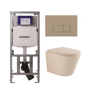 QeramiQ Dely Swirl Toiletset - 36.3x51.7cm - Geberit UP320 Burda inbouwreservoir - 35 mm zitting - bedieningsplaat taupe - rechthoekige knoppen - beige 0701131/SW1102379/SW1000771/SW1026259