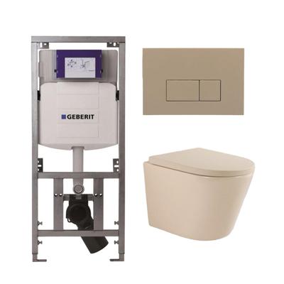 QeramiQ Dely Swirl Toiletset - 36.3x51.7cm - Geberit UP320 Burda inbouwreservoir - 35 mm zitting - bedieningsplaat taupe - rechthoekige knoppen - beige 0701131/SW1102379/SW1000771/SW1026259