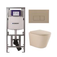 QeramiQ Dely Swirl Toiletset - 36.3x51.7cm - Geberit UP320 Burda inbouwreservoir - 35 mm zitting - bedieningsplaat taupe - rechthoekige knoppen - beige 0701131/SW1102379/SW1000771/SW1026259