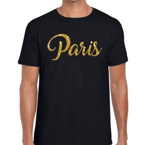 Paris gouden glitter tekst t-shirt zwart heren