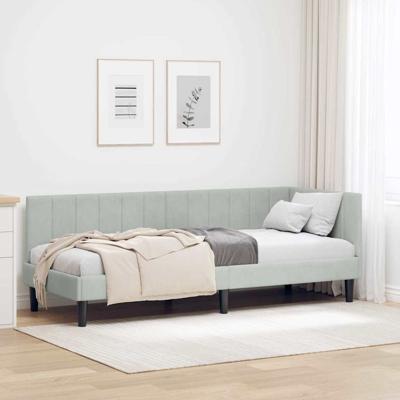 Hoekbedframe met hoofdeinde Lichtgrijs 80 x 200 cm Fluweel