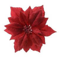 1x stuks decoratie bloemen kerstster rood glitter op clip 24 cm    -