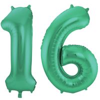 Leeftijd feestartikelen/versiering grote folie ballonnen 16 jaar glimmend groen 86 cm - Ballonnen - thumbnail
