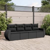 4-delige Loungeset met kussens poly rattan zwart