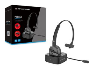 Conceptronic POLONA03BDA hoofdtelefoon/headset Hoofdtelefoons Hoofdband Kantoor/callcenter Bluetooth Oplaadhouder Zwart