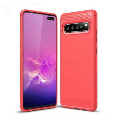 Geborsteld textuur koolstofvezel TPU Case voor Galaxy S10 5G (rood)
