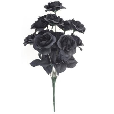 Bosje met 6 zwarte rozen - Halloween decoraties - 38 cm - Verkleedaccessoires - dode bloemen