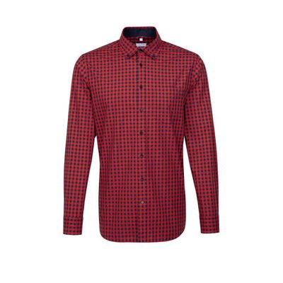 Seidensticker geruit slim fit overhemd rood/donkerblauw Seidensticker geruit slim fit overhemd rood/donkerblauw