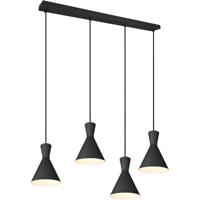 LED Hanglamp 4-Lichts E27 Mat Zwart Aluminium Rechthoekig