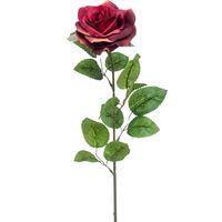 Kunstbloem roos Marleen - wijn rood - 63 cm - decoratie bloemen - thumbnail