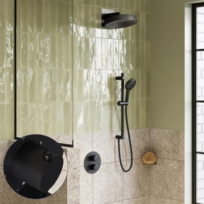 Regendouche set SaniClear Evolution Stripes | 30 cm | Incl.Inbouwdeel | 2 standen handdouche | Met glijstang | Zwart Mat