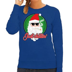 Foute Kersttrui just chillin blauw voor dames