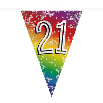 Boland Vlaggenlijn 21 jaar - 6 meter - glitter folie - slinger - 21e verjaardag versiering