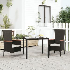 Tuinstoelen 2 st met kussens poly rattan zwart