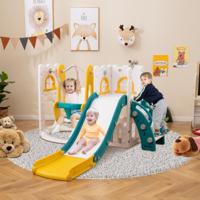 7 in 1 L-Vormige Peuterschommel- en Glijbaan Set Vrijstaande Kinderglijbaan Set met Schommel Geel + Groen