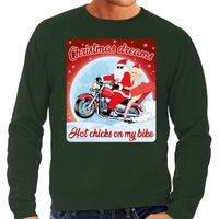 Foute kersttrui voor motorliefhebbers hot chicks groen heren Foute kersttrui voor motorliefhebbers hot chicks groen heren